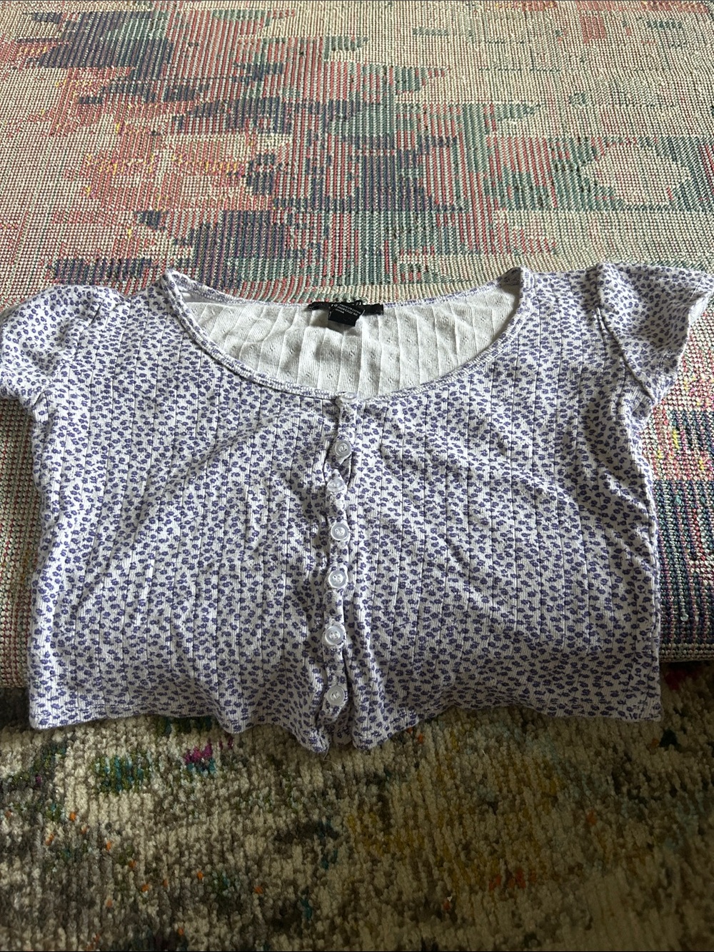Forever 21 White Crop Top with Purple Floral Print